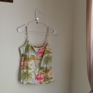 Jamaica Bay Camisole Women 1X Pink & Green Vacation Casual Floral Crop Beach Y2K